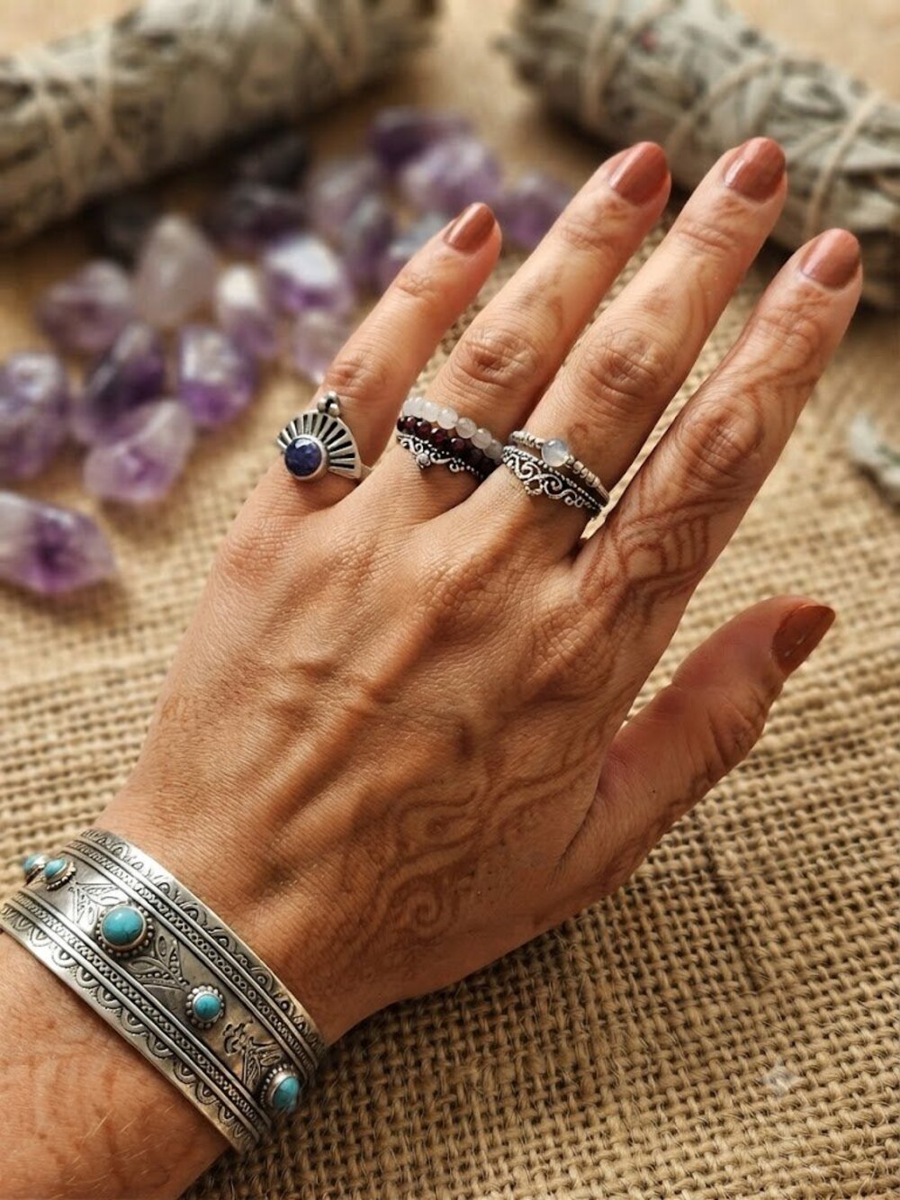 925 Sterling Silver Art Deco Fan Ring – Geometric Blue Lapis Lazuli